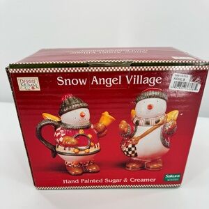 Vintage‎  Debbie Mumm Snow Angel Village Christmas Handpainted Sugar Creamer Set